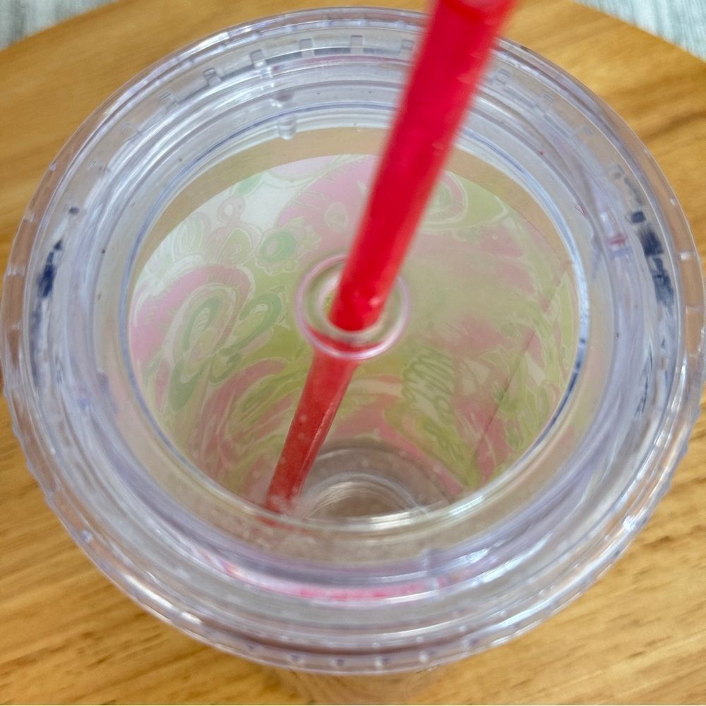 Lilly Pulitzer Elephants Acrylic Tumbler Cup Pink Green 20oz Lid Straw - Picture 6 of 9